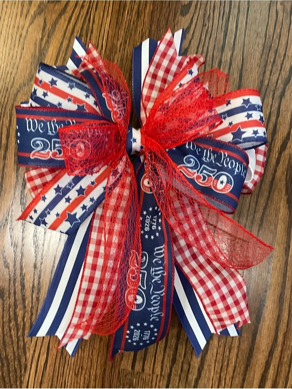 Patriotic Red, White & Blue Holiday Wreath Bow